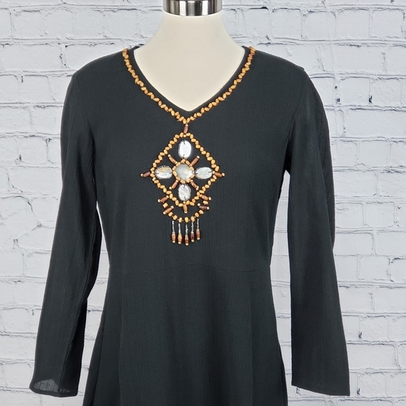 Anthony Design Womens Dress Size S Black Midi Boho Ethnic Hippie Grunge Art Deco - Picture 8 of 14